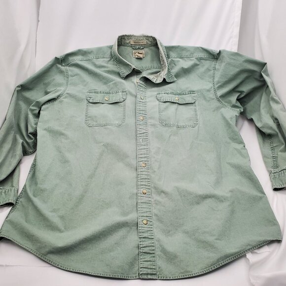 🌿 Vintage L.L.Bean Sage Green Washed 100% Cotton Shirt 2XLT - Picture 2 of 8